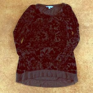 Vera Wang velvet translucent long sleeve shirt